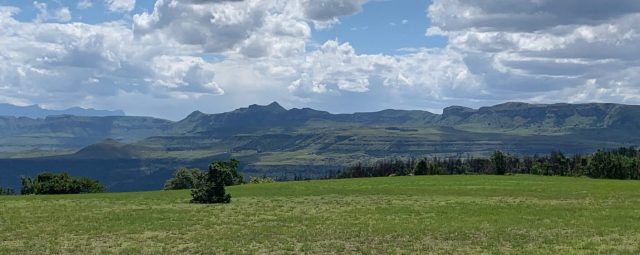 Remote mountain scenes over Drakensberg Mountain Range.