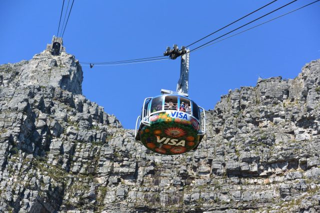 Table Mountain Cable car is heading up to the top.