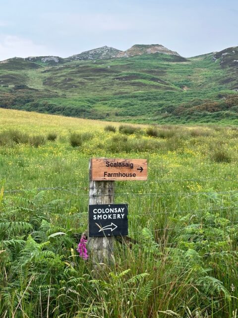 Sign to the smokery on Colonsay scotland