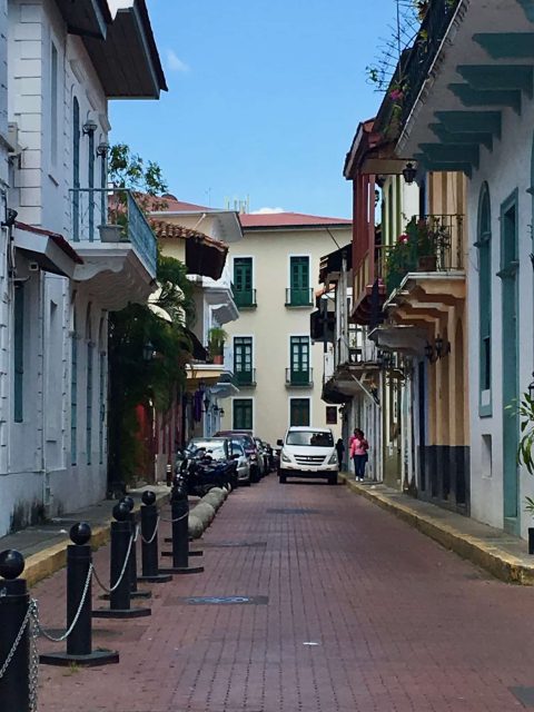 Old City streets with red brick pavement in Central America