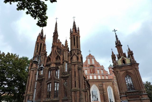 Two different churches next to each other in Vilnius