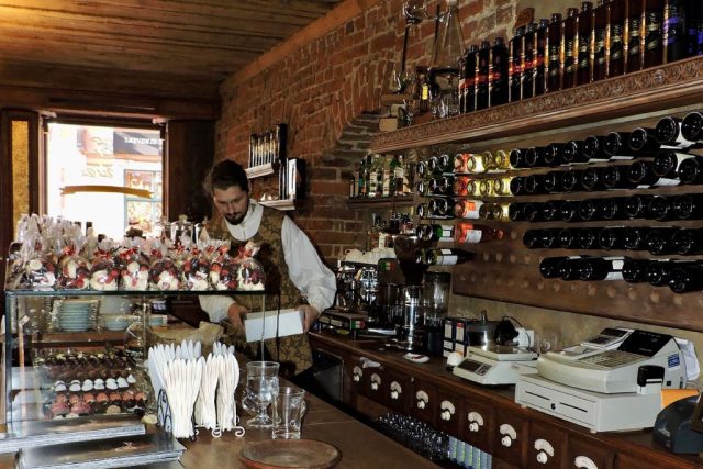 A bar which serves a traditional balsam vodka drink, said to treat many ailments.