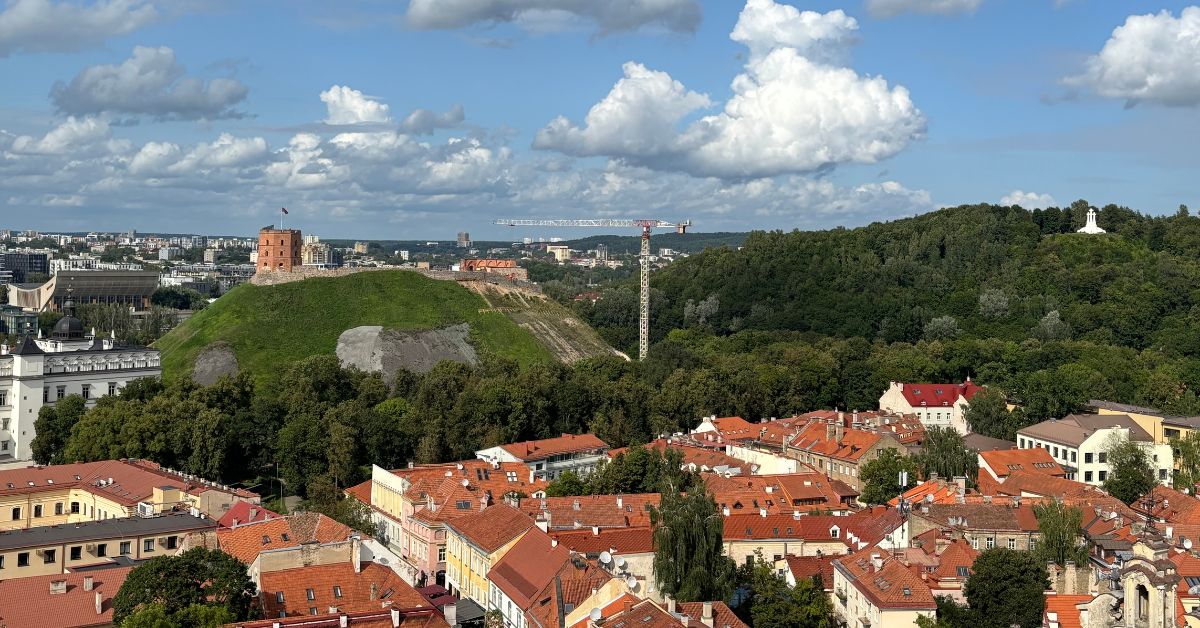 View from Bell Tower showing Gediminis Tower and Hill of Three Crosses and red roof tops